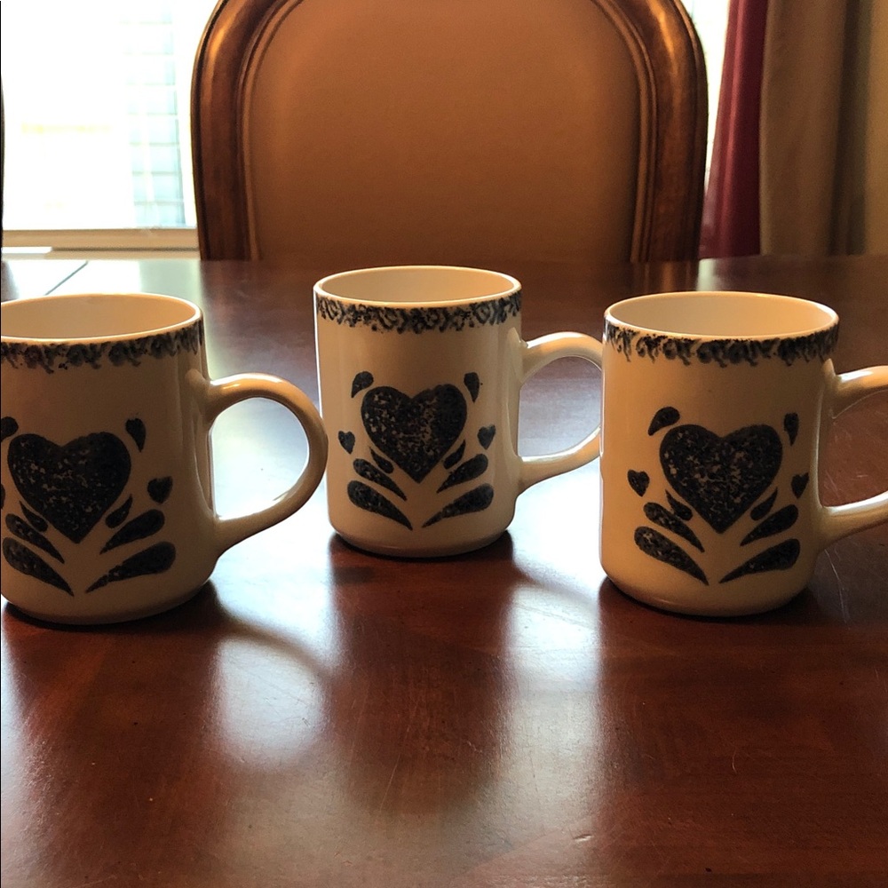 Gibson White Mugs with Blue Heart Motif - Set of 3